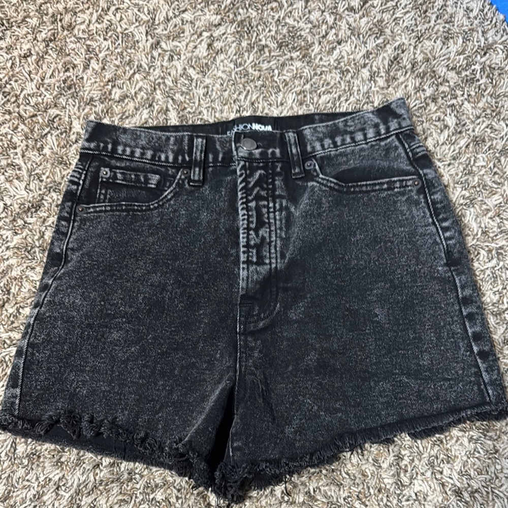 Fashion Nova Black High Waisted Button-Up Denim Shorts